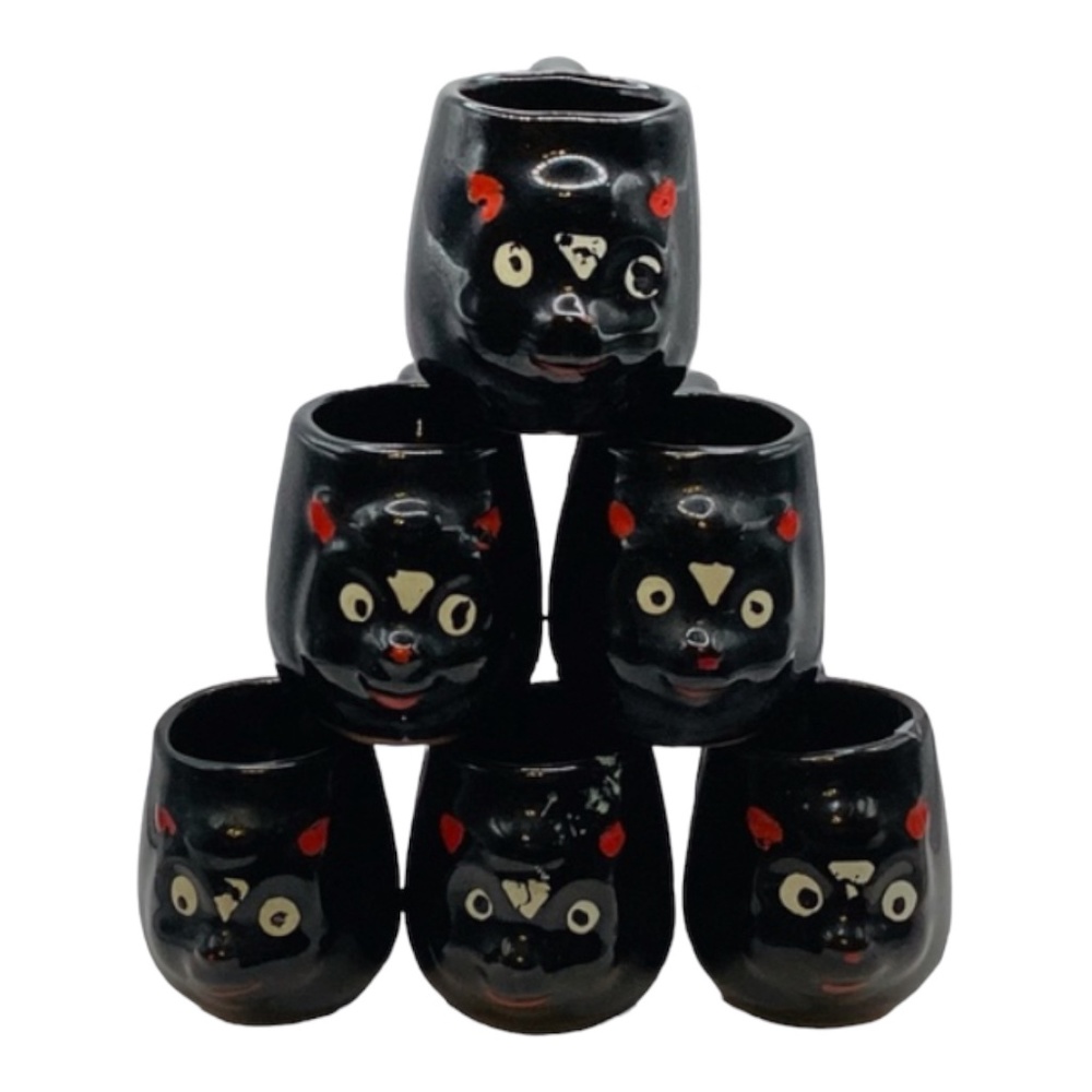 Six Skunks Shot Saki Cups Vintage Japan